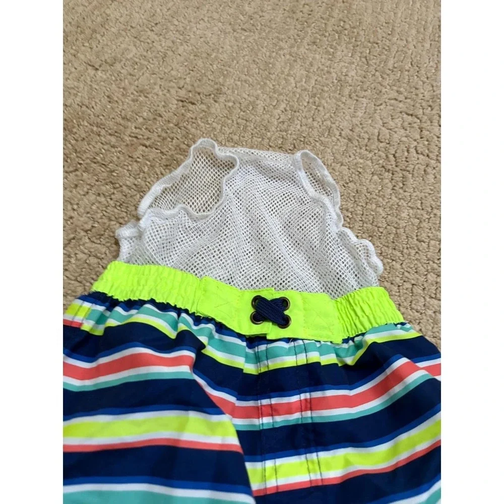 Quad Seven Boys Swim Trunks Neon Striped Mesh Lined Board Shorts Size 4T